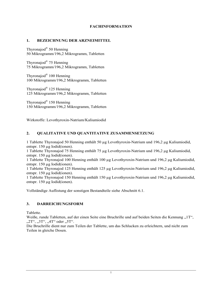 FACHINFORMATION 1. BEZEICHNUNG DER ARZNEIMITTEL