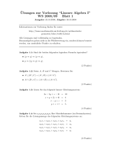 ¨Ubungen zur Vorlesung “Lineare Algebra I” WS 2008/09 Blatt 1