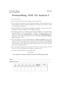 Probeprüfung: MAT 121 Analysis I