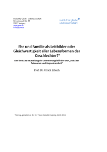 Ehe und Familie als Leitbilder oder Gleichwertigkeit aller