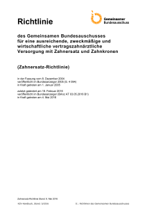 Zahnersatz-Richtlinien, Stand: 04.05.2016