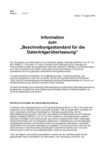 "Beschreibungsstandard für die Datenträgerüberlassung" (Stand
