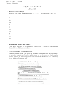 Zirkel 9a Thorsten Rohwedder Aufgaben zur Zahlentheorie