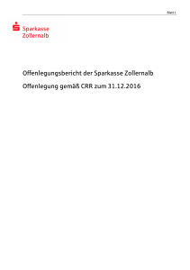 Offenlegungsbericht der Sparkasse Zollernalb Offenlegung gemäß