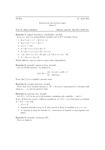 SS 2011 27. April 2011 Exercises for the Lecture Logics Sheet 2