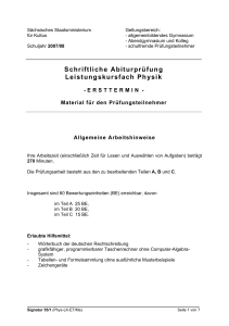 Schriftliche Abiturprüfung Leistungskursfach Physik