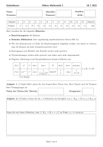 Scheinklausur Höhere Mathematik 2 18. 7. 2015 Name, Vorname