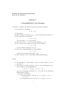 Analysis I 4. Beispielklausur mit Lösungen