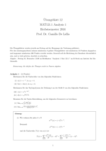 ¨Ubungsblatt 12 MAT121.1 Analysis 1 Herbstsemester 2016 Prof. Dr