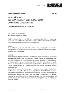 Interpellation der SVP-Fraktion vom 6. Mai 2002 betreffend