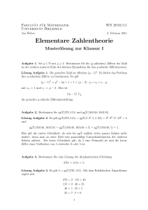 Elementare Zahlentheorie - Fakultät für Mathematik