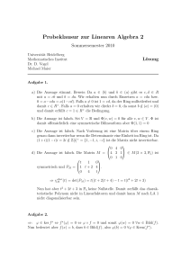 Probeklausur zur Linearen Algebra 2