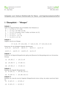 Aufgaben zum Vorkurs Mathematik für Natur