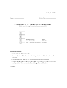 Klausur TheGI 2 – Automaten und Komplexität