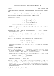 ¨Ubungen zur Vorlesung Mathematik für Physiker IV H. Klein Blatt 1