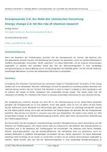 Energiewende 2.0: Zur Rolle der chemischen Forschung Energy