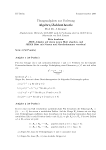 ¨Ubungsaufgaben zur Vorlesung Algebra/Zahlentheorie