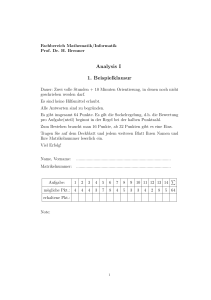 Analysis I 1. Beispielklausur