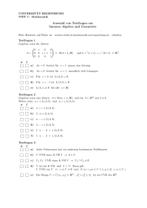Auswahl von Testfragen zur linearen Algebra und Geometrie