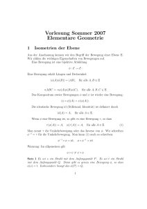 Vorlesung Sommer 2007 Elementare Geometrie