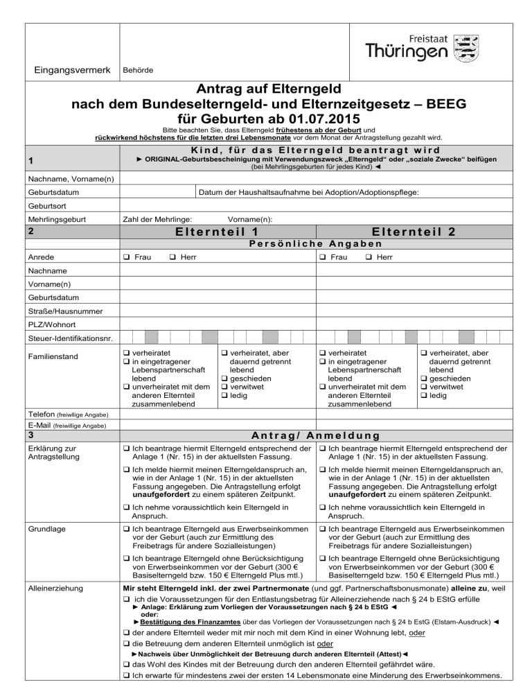 Antrag Auf Elterngeld Nach Dem Bundeselterngeld