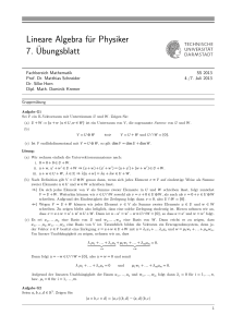 Lineare Algebra für Physiker 7.¨Ubungsblatt