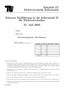 Fakultät IV Elektrotechnik/Informatik Klausur Einführung in die