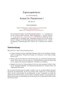 Ergänzungsskriptum Analysis für PhysikerInnen I