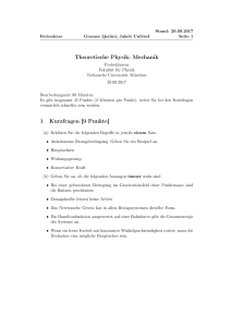 Theoretische Physik: Mechanik 1 Kurzfragen [9 Punkte] - TUM