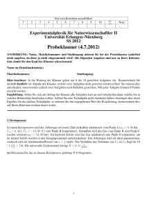 Probeklausur (4.7.2012) - Lehrstuhl für Optik, Uni Erlangen
