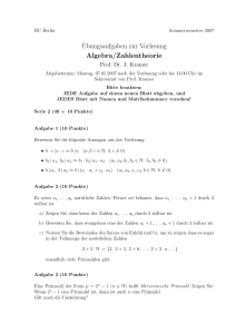 ¨Ubungsaufgaben zur Vorlesung Algebra/Zahlentheorie