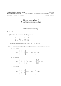 Lineare Algebra I 7. Tutoriumsvorschläge