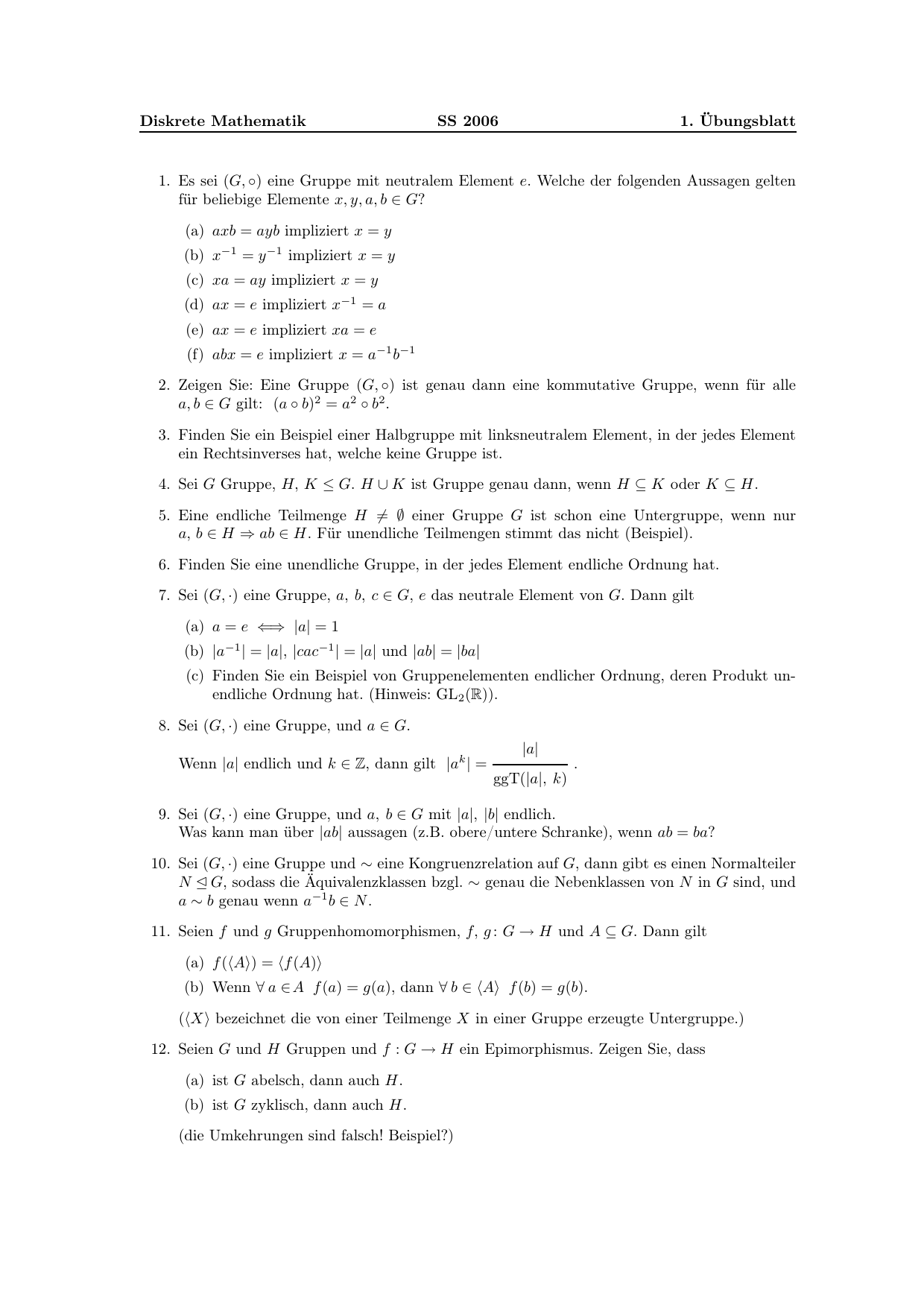 Diskrete Mathematik Ss 06 1 Ubungsblatt 1 Es Sei G Eine