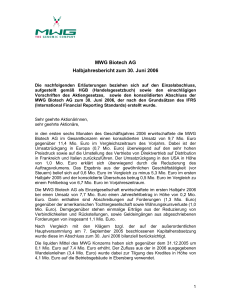 MWG Biotech AG Halbjahresbericht zum 30. Juni 2006