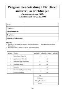 Programmentwicklung I für Hörer anderer Fachrichtungen