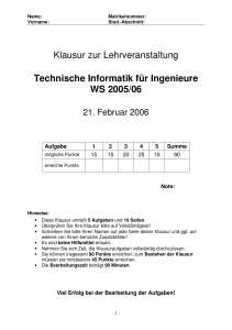 Klausur zur Lehrveranstaltung Technische Informatik für Ingenieure