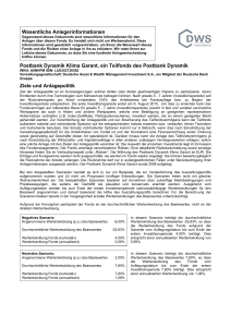 Wesentliche Anlegerinformationen Postbank Dynamik Klima Garant