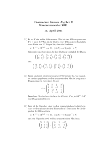 Proseminar Lineare Algebra 2 Sommersemester 2011 14. April 2011