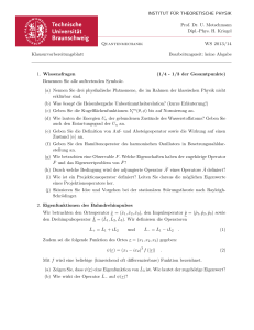 Phys. H. Kriegel Quantenmechanik WS 2013/14 Klausurvorbereitungs
