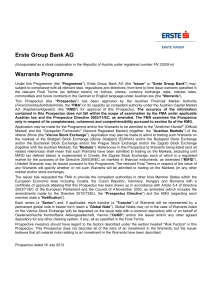 Erste Group Bank AG Warrants Programme