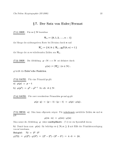 § 7. Der Satz von Euler/Fermat