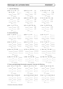 Gleichungen mit x auf beiden Seiten - Arbeitsblatt 1 f&uuml;r Mathematik 7