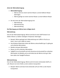 Arten der W&auml;rme&uuml;bertragung: W&auml;rmeleitung, W&auml;rmestr&ouml;mung, W&auml;rmestrahlung