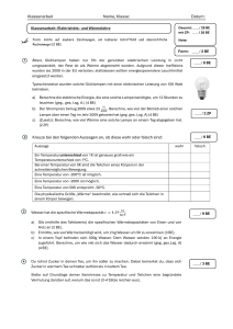 Klassenarbeit Elektrizit&auml;t und W&auml;rmelehre