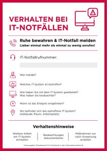 Verhalten bei IT-Notf&auml;llen &ndash; IT-Notfallkarte des BSI